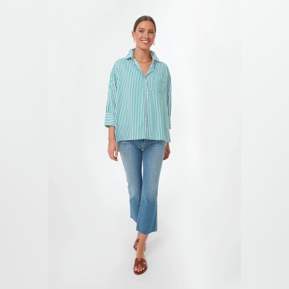 POMANDER PLACE
Green Striped Adair Boyfriend Shirt - Picture 6 of 7